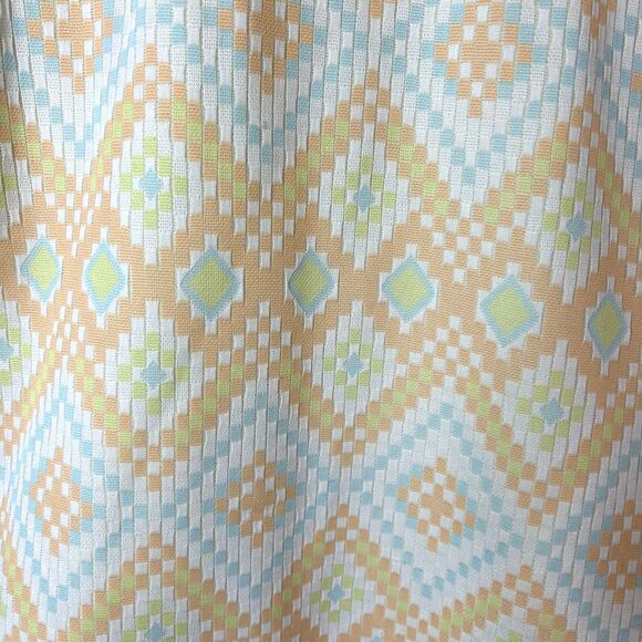 Vintage 60s-70s White Peach Aqua Diamond Print Belted SS Maxi Dress Size XS/S - Picture 7 of 15